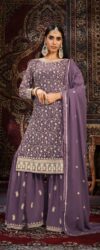 Purple Embroidered Georgette Palazzo Salwar Suits