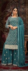 Teal Embroidered Georgette Palazzo Salwar Suits