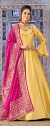 Yellow And Pink Silk Embroidered Anarkali Suit