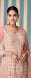 Peachy Pink Premium Chinon Silk Embroidered Designer Sharara Suit