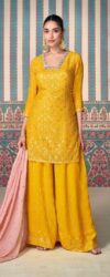 Mustard Yellow Premium Embroidered Designer Sharara Suit