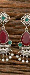 Ethnic Silver Plated Beaded Drop Earrings For Women