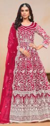 Vibrant Glamour Party Hot Pink Embroidered Net Designer Anarkali Dress