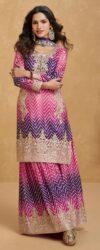 Pink & Purple Chinon Silk Eid Wear Palazzo Suit