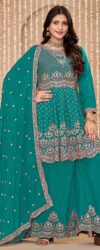 Palazzo Style Rama Green Embroidered Wedding Festive Suit
