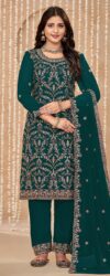 Festive Style Green Zari Embroidered Salwar Suit