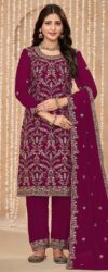 Festive Style Magenta Zari Embroidered Salwar Suit