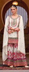 White Embroidered Chinon Silk Palazzo Suit