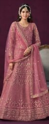 Pink Embroidered Net Floor-Length Anarkali Suit