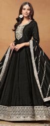 Midnight Majesty Art Silk Black Embroidered Festive Anarkali Suit