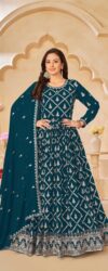 Teal Blue Embroidered Anarkali Suit