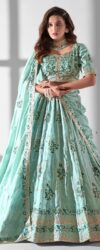 Elegant Aqua Blue Pure Organza Wedding Wear Lehenga Choli