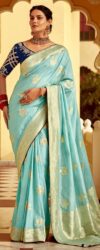 Sky Blue Dola Banarasi Silk Saree with Intricate Zari Weaving