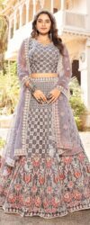 Lavender Grey Net Embroidered Lehenga Choli