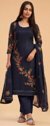 Elegant Navy Blue Floral Embroidered Georgette Pant Style Suit