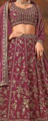 Royal Maroon Embroidered Bridal Lehenga with Striped Dupatta