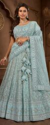 Elegant Aqua Blue Embroidered Bridal Lehenga Choli